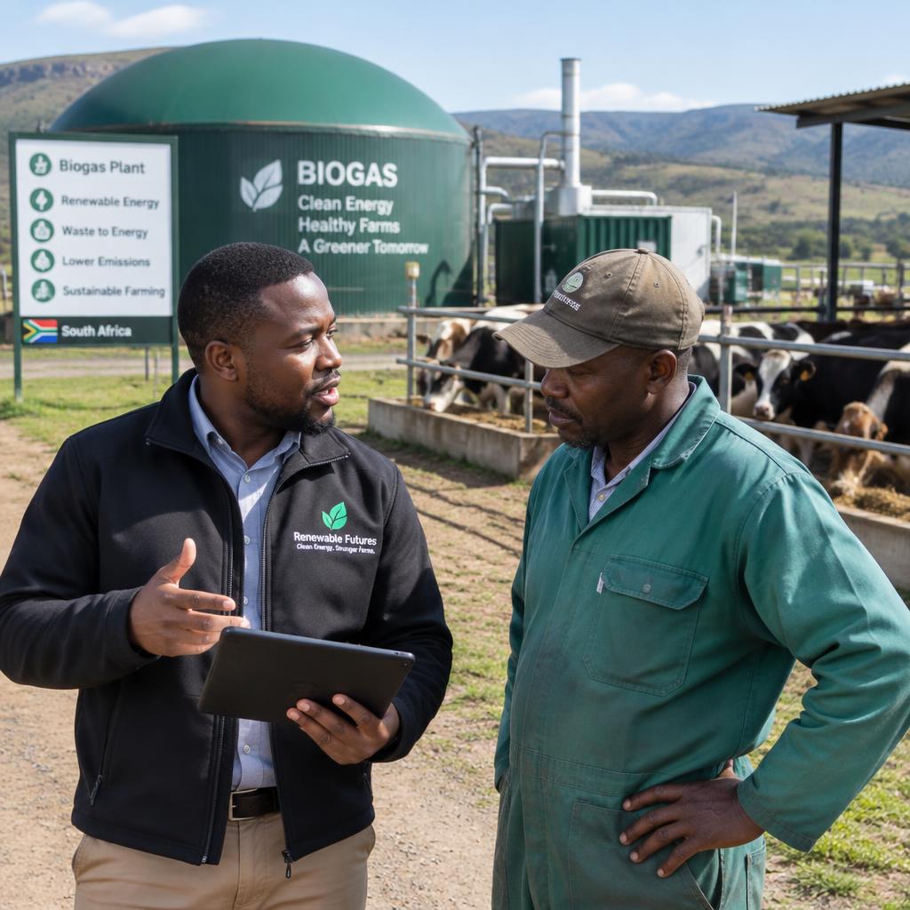 Consultant with a tablet discussing plans with a farm manager